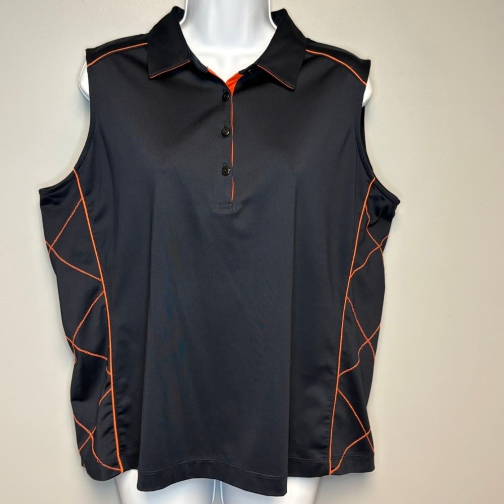 EP Pro Golf Tennis Womens Navy Orange Preppy Sleeveless Wicking Polo Sz XL